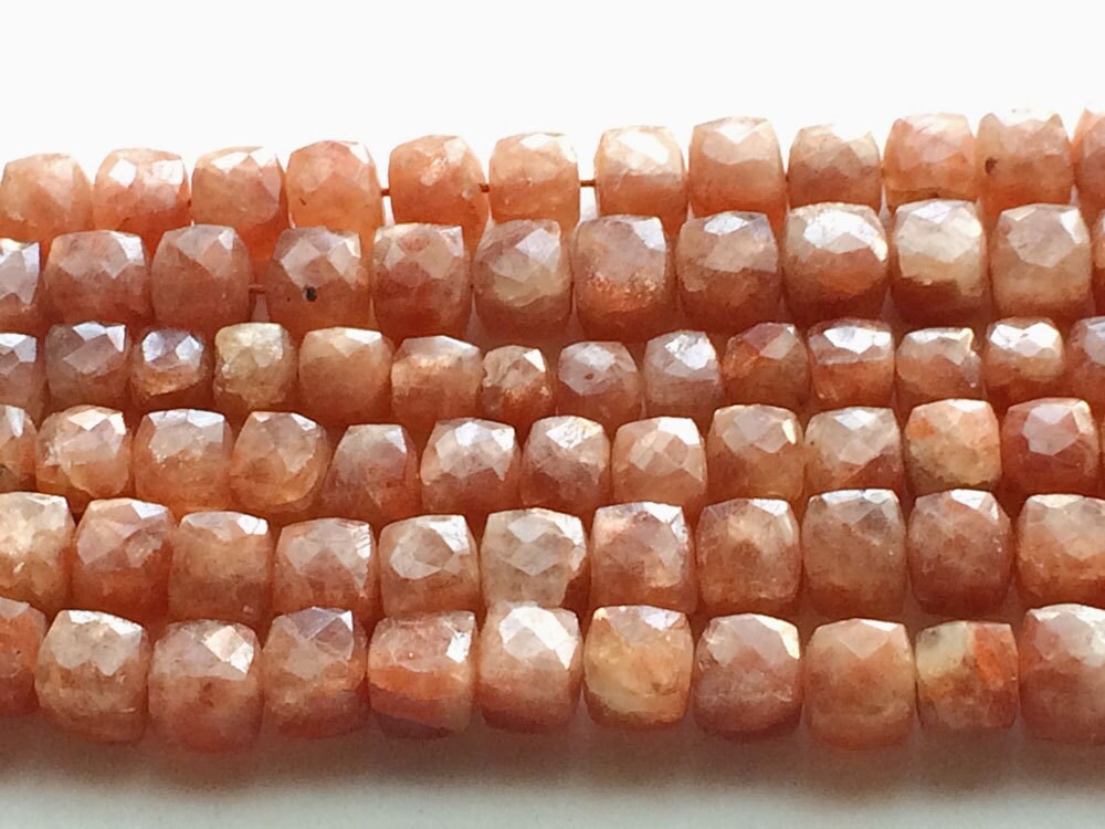 8mm Sunstone Faceted Box Beads, Sunstone Faceted Cube Strand, Sunstone For Jewelry (4in To 8in Options) - God3121