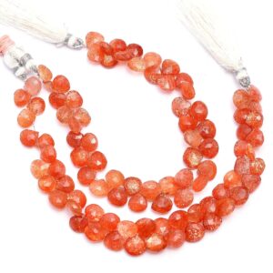 AAA+ Sunstone Heart Briolette 7mm-9mm Faceted Beads | 8" Strand | Natural Sunstone Semi Precious Gemstone Briolette Beads for Jewelry Making AAA+ Sunstone Heart Briolette 7mm-9mm Faceted Beads | 8" Strand | Natural Sunstone Semi Precious Gemstone Briolette Beads for Jewelry Making