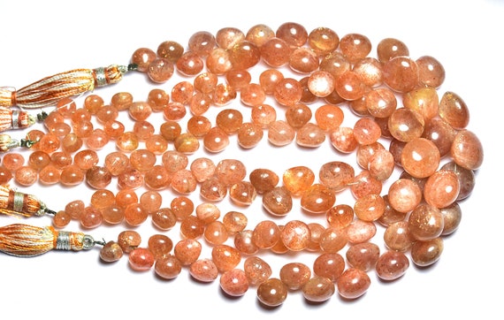 Beautiful Sunstone Onion Beads - 9 Inches - Natural Beautiful Sunstone Smooth Pear Briolettes - Size Is 6 - 10 Mm #2832 Beautiful Sunstone Onion Beads - 9 Inches - Natural Beautiful Sunstone Smooth Pear Briolettes - Size Is 6 - 10 Mm #2832