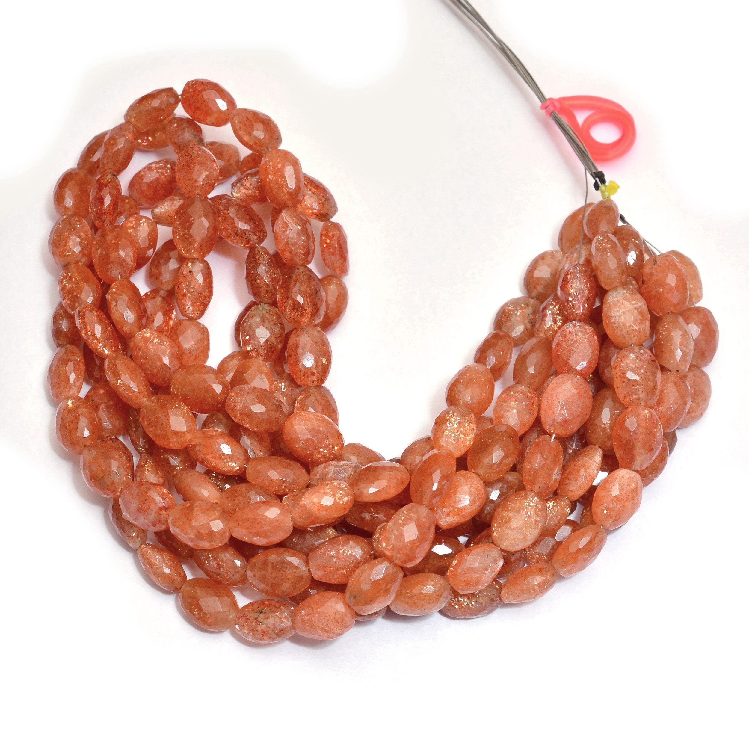 Natural Sunstone 8x10mm Oval Briolette Beads | 14" Strand | Aaa Sunstone Fire Semi Precious Gemstone Oval Faceted Beads For Jewelry Making