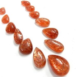 Orange Cabochon Sunstone Loose Gemstone High Quality Pear Drops Shape Wholesale Price 65.8ct Size 8x12 - 13x17mm -13pc
