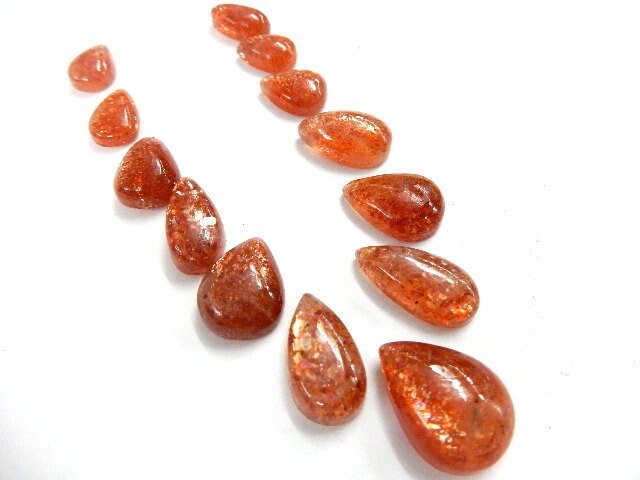 Orange Cabochon Sunstone Loose Gemstone High Quality Pear Drops Shape Wholesale Price 65.8ct Size 8x12 - 13x17mm -13pc Orange Cabochon Sunstone Loose Gemstone High Quality Pear Drops Shape Wholesale Price 65.8ct Size 8x12 - 13x17mm -13pc