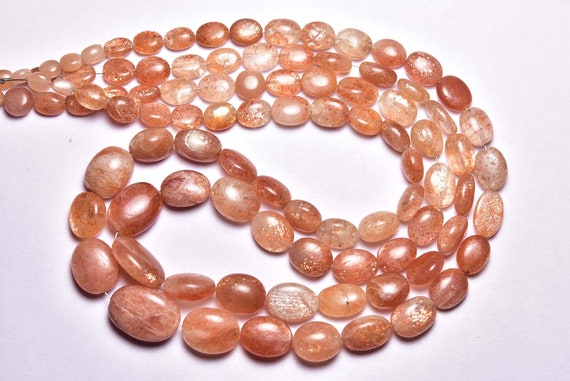 Sunstone Oval Beads - 16 Inches - Natural Beautiful Sunstone Smooth Oval Beads - Size Is 8 - 14 Mm #1009