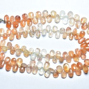 Sunstone Pear Beads - 9 Inches - Natural Beautiful Sunstone Faceted Pear Briolettes - Size Is 5x7 - 6x9 Mm #560 Sunstone Pear Beads - 9 Inches - Natural Beautiful Sunstone Faceted Pear Briolettes - Size Is 5x7 - 6x9 Mm #560
