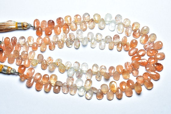 Sunstone Pear Beads - 9 Inches - Natural Beautiful Sunstone Faceted Pear Briolettes - Size Is 5x7 - 6x9 Mm #560