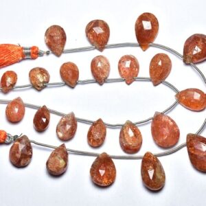 Sunstone Pear Beads - 7 Inches - Natural Beautiful Sunstone Faceted Pear Briolettes - Size Is 7x10 - 10x14 Mm #550 Sunstone Pear Beads - 7 Inches - Natural Beautiful Sunstone Faceted Pear Briolettes - Size Is 7x10 - 10x14 Mm #550