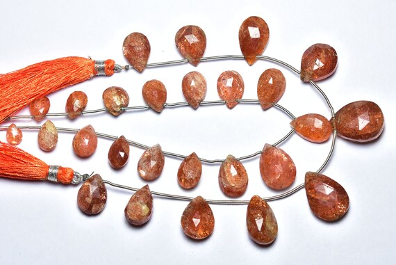 Sunstone Pear Beads - 7 Inches - Natural Beautiful Sunstone Faceted Pear Briolettes - Size Is 7x10 - 10x14 Mm #550