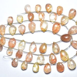 Sunstone Pear Beads - 8 Inches - Natural Beautiful Sunstone Faceted Pear Briolettes - Size Is 9x12 - 10x15mm #536 Sunstone Pear Beads - 8 Inches - Natural Beautiful Sunstone Faceted Pear Briolettes - Size Is 9x12 - 10x15mm #536
