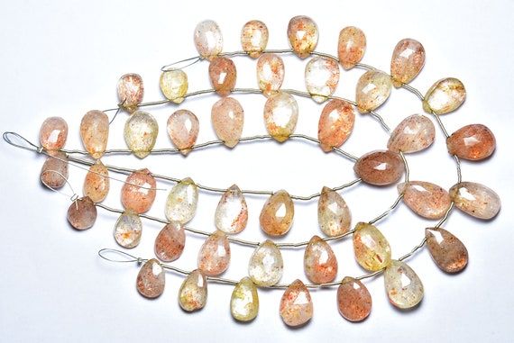 Sunstone Pear Beads - 8 Inches - Natural Beautiful Sunstone Faceted Pear Briolettes - Size Is 9x12 - 10x15mm #536