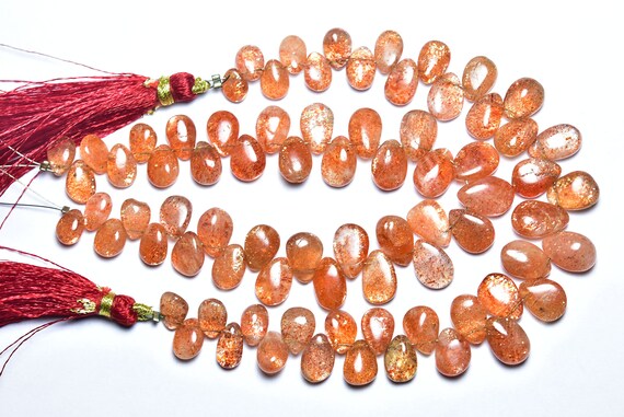 Sunstone Pear Beads - 7 Inches - Natural Amazing Sunstone Smooth Pear Briolettes - Size Is 6x8 - 8x11 Mm #554