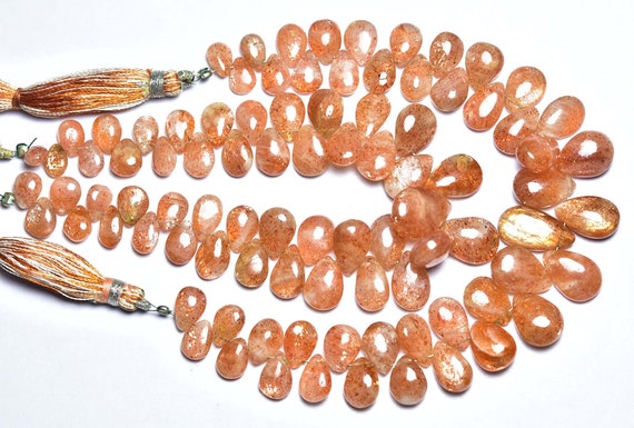 Sunstone Pear Beads - 7 Inches - Natural Beautiful Sunstone Smooth Pear Briolettes - Size Is 6x8 - 9x13 Mm #580