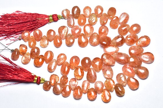 Shiny Sunstone Pear Beads - 7 Inches - Natural Sunstone Smooth Pear Briolettes - Size Is 7x11 - 9x13 Mm #552