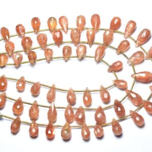 Sunstone Teardrop Beads - 8.5 Inches - Natural Faceted Sunstone Tear Drops Briolettes - Size Is 6x9- 6x11mm #1737 Sunstone Teardrop Beads - 8.5 Inches - Natural Faceted Sunstone Tear Drops Briolettes - Size Is 6x9- 6x11mm #1737