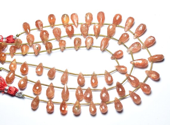 Sunstone Teardrop Beads - 8.5 Inches - Natural Faceted Sunstone Tear Drops Briolettes - Size Is 6x9- 6x11mm #1737
