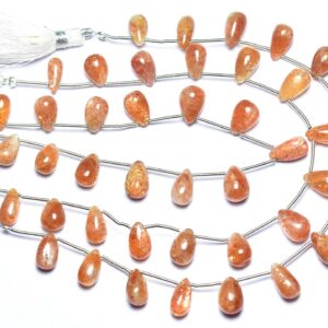 Sunstone Teardrop Beads - 7 Inches - Natural Beautiful Smooth Sunstone Tear Drop Briolettes Strand - Size Is 7x9- 7x11mm #1726 Sunstone Teardrop Beads - 7 Inches - Natural Beautiful Smooth Sunstone Tear Drop Briolettes Strand - Size Is 7x9- 7x11mm #1726