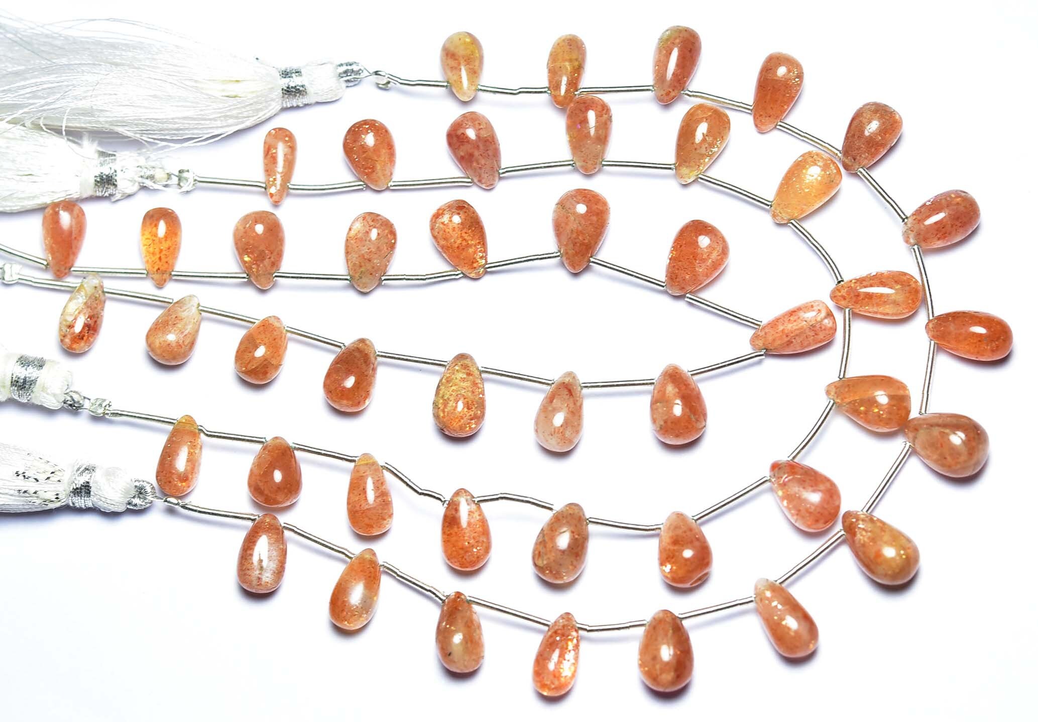 Sunstone Teardrop Beads - 7 Inches - Natural Beautiful Smooth Sunstone Tear Drop Briolettes Strand - Size Is 7x9- 7x11mm #1726