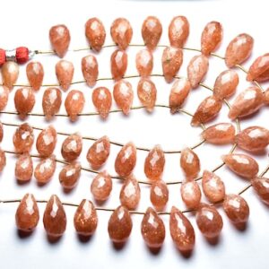 Sunstone Teardrop Beads - 8 Inches - Natural Faceted Sunstone Tear Drops Briolettes - Size Is 8x12- 10x17mm #1485 Sunstone Teardrop Beads - 8 Inches - Natural Faceted Sunstone Tear Drops Briolettes - Size Is 8x12- 10x17mm #1485