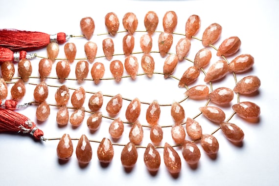 Sunstone Teardrop Beads - 8 Inches - Natural Faceted Sunstone Tear Drops Briolettes - Size Is 8x12- 10x17mm #1485 Sunstone Teardrop Beads - 8 Inches - Natural Faceted Sunstone Tear Drops Briolettes - Size Is 8x12- 10x17mm #1485