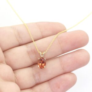 14K Gold Orange Sunstone Necklace: Natural Solitaire Pendant 14K Gold Orange Sunstone Necklace: Natural Solitaire Pendant