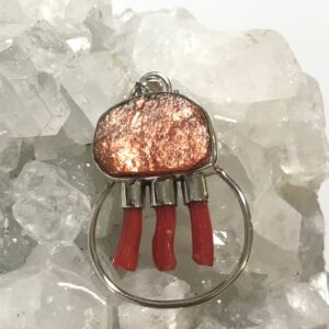 Abstract Rough Sunstone and Red Branch Coral Pendant Abstract Rough Sunstone and Red Branch Coral Pendant