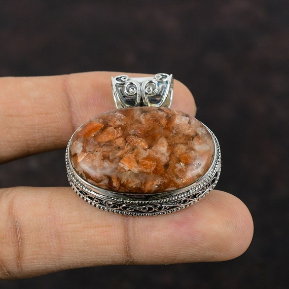 Boho Sunstone Pendant: Handmade 925 Sterling Silver Vintage Jewelry