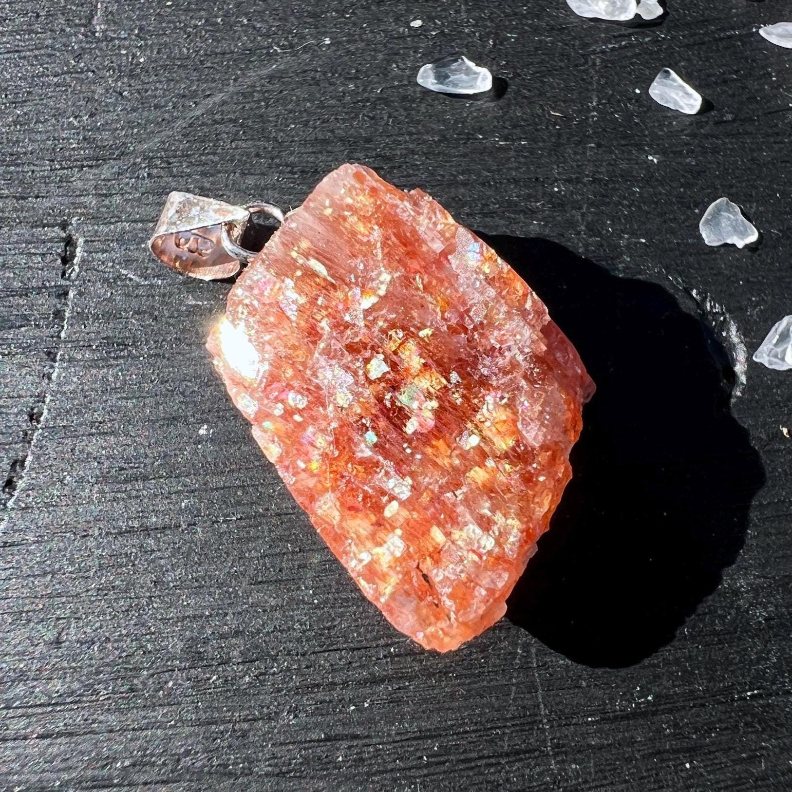 Confetti Sunstone Pendant 0.9" Delicate Natural Stone Jewelry With Solid Sterling Silver Loop