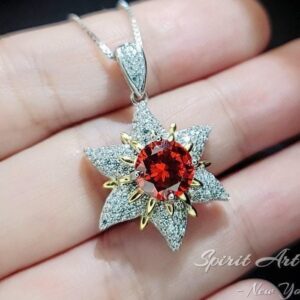Gemstone Star Sunstone Necklace 18kgp & Sterling Silver - 6 Point Star Pendant - Orange Spessartite Jewelry -hexagram Art Deco #822 Gemstone Star Sunstone Necklace 18kgp & Sterling Silver - 6 Point Star Pendant - Orange Spessartite Jewelry -hexagram Art Deco #822