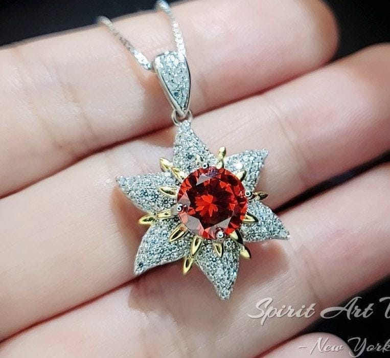 Gemstone Star Sunstone Necklace 18kgp & Sterling Silver - 6 Point Star Pendant - Orange Spessartite Jewelry -hexagram Art Deco #822 Gemstone Star Sunstone Necklace 18kgp & Sterling Silver - 6 Point Star Pendant - Orange Spessartite Jewelry -hexagram Art Deco #822