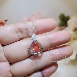 Geometric Orange Sunstone Necklace - Sterling Silver Triangle Teardrop Orange Sun Stone Pendant - Tiny Dynamic Hexagon Jewelry #111 Geometric Orange Sunstone Necklace - Sterling Silver Triangle Teardrop Orange Sun Stone Pendant - Tiny Dynamic Hexagon Jewelry #111