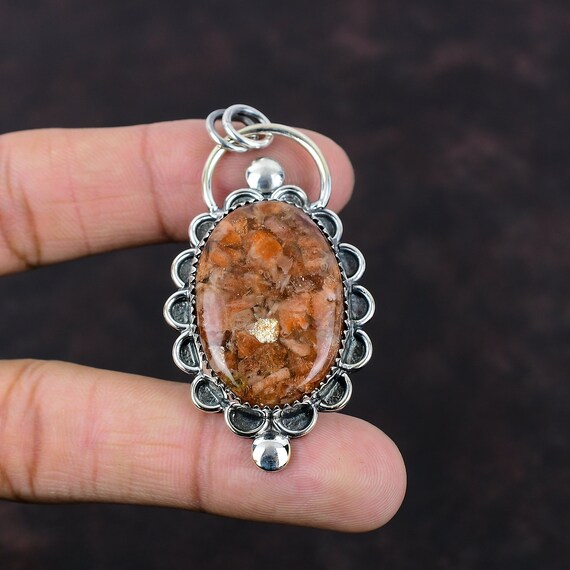 Handmade Sunstone Pendant: 925 Sterling Silver Healing Stone