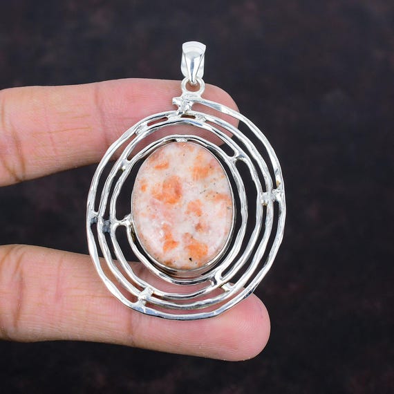 Handmade Sunstone Pendant: 925 Sterling Silver Antique Jewelry
