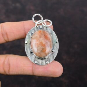 Handmade Sunstone Pendant: 925 Sterling Silver Flower Jewelry Handmade Sunstone Pendant: 925 Sterling Silver Flower Jewelry