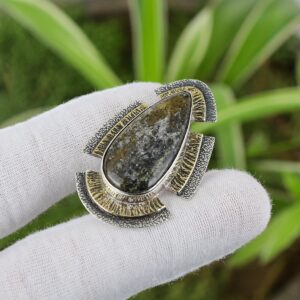 Handmade Black Sunstone Pendant: 925 Sterling Silver, 18K Gold Plated Handmade Black Sunstone Pendant: 925 Sterling Silver, 18K Gold Plated