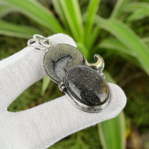 Handmade Black Sunstone Pendant: 925 Sterling Silver, 18K Gold Plated Handmade Black Sunstone Pendant: 925 Sterling Silver, 18K Gold Plated