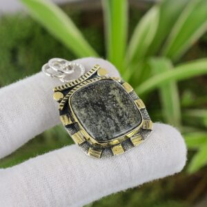 Handmade Black Sunstone Pendant: 925 Sterling Silver, 18K Gold Plated Handmade Black Sunstone Pendant: 925 Sterling Silver, 18K Gold Plated