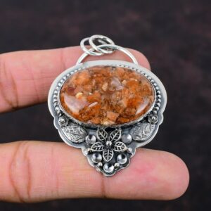 Handmade Sunstone Pendant: Boho Flower Jewelry, 925 Sterling Silver Handmade Sunstone Pendant: Boho Flower Jewelry, 925 Sterling Silver