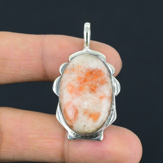 Handmade Oval Sunstone Pendant: 925 Sterling Silver Gemstone Jewelry