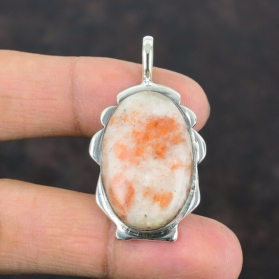 Handmade Oval Sunstone Pendant: 925 Sterling Silver Gemstone Jewelry