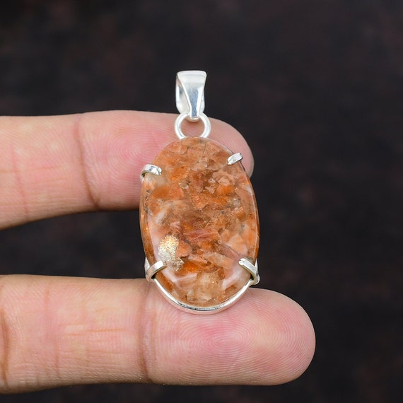 Handmade Oval Sunstone Pendant: 925 Sterling Silver Gemstone Jewelry