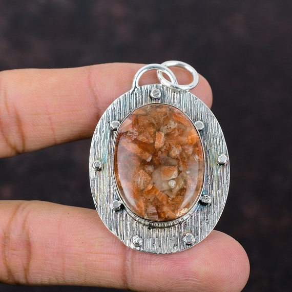Handmade Oval Sunstone Pendant: 925 Sterling Silver Gemstone Jewelry