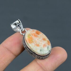 Handmade Sunstone Pendant: Oval Gemstone, 925 Sterling Silver Handmade Sunstone Pendant: Oval Gemstone, 925 Sterling Silver