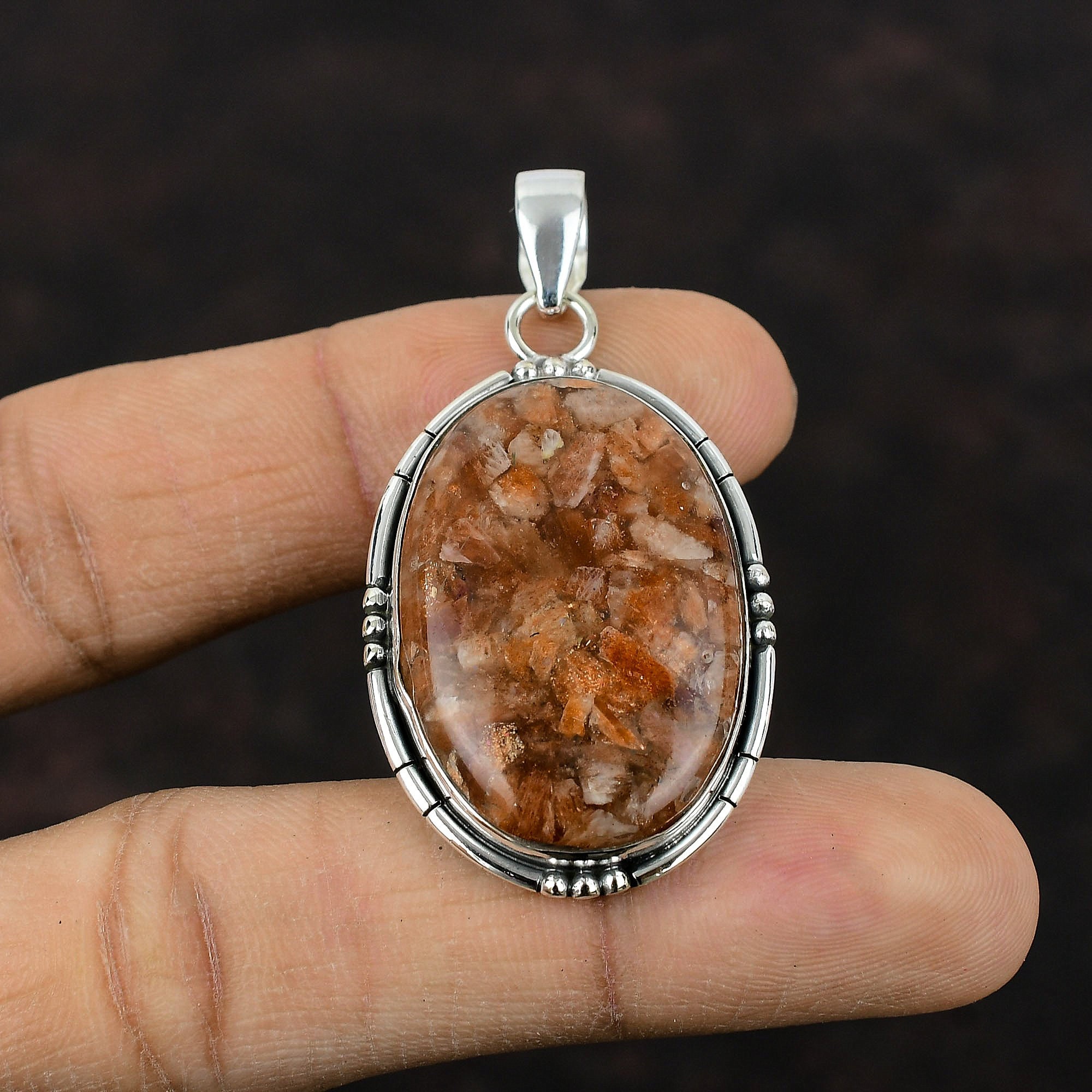 Handmade Sunstone Pendant: Oval Gemstone, 925 Sterling Silver