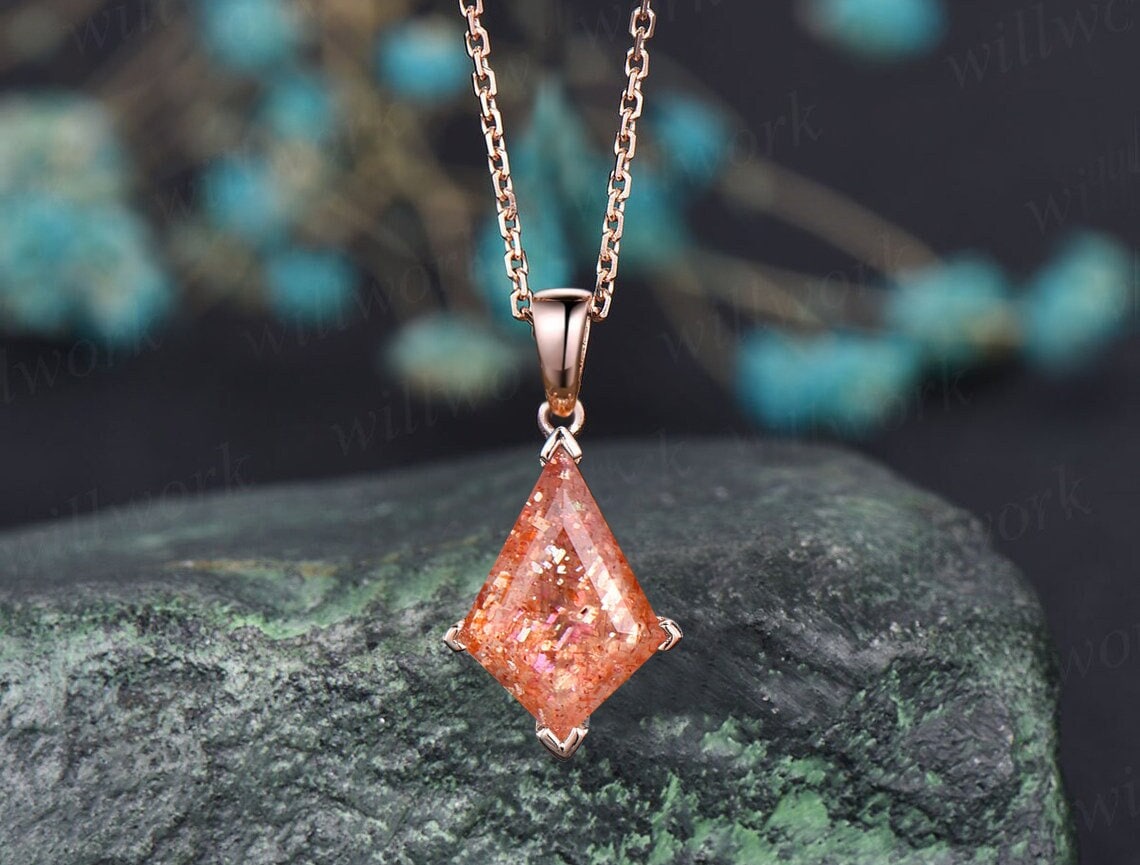 Kite Cut Sunstone Necklace Solid 14k 18k Yellow Gold Vintage Unique Personalized Pendant Women Her Gemstone Anniversary Bridal Gift Mother Kite Cut Sunstone Necklace Solid 14k 18k Yellow Gold Vintage Unique Personalized Pendant Women Her Gemstone Anniversary Bridal Gift Mother