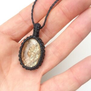 Natural Sunstone Macrame Necklace, Orange Gemstone Pendant, Adjustable Natural Sunstone Macrame Necklace, Orange Gemstone Pendant, Adjustable