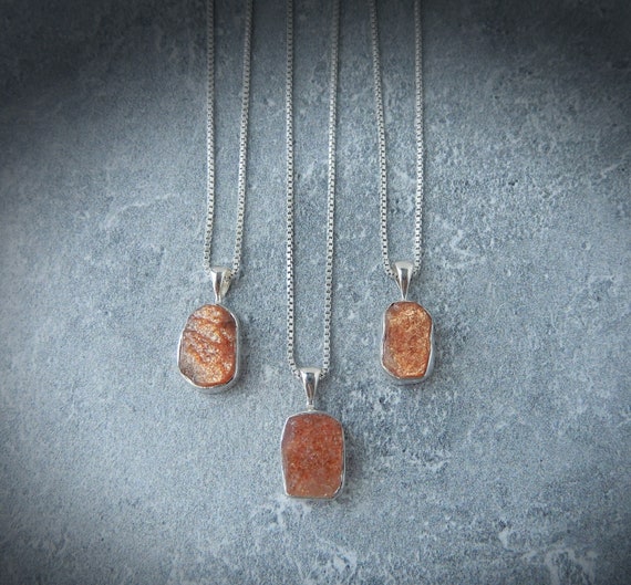 Sunstone Pendant Necklace: Sterling Silver, Yellow Or Rose Gold Filled