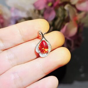 Orange Sunstone Necklace Sterling Silver Flower Petal Pendant Teardrop Sun Stone Gemstone #989 Orange Sunstone Necklace Sterling Silver Flower Petal Pendant Teardrop Sun Stone Gemstone #989