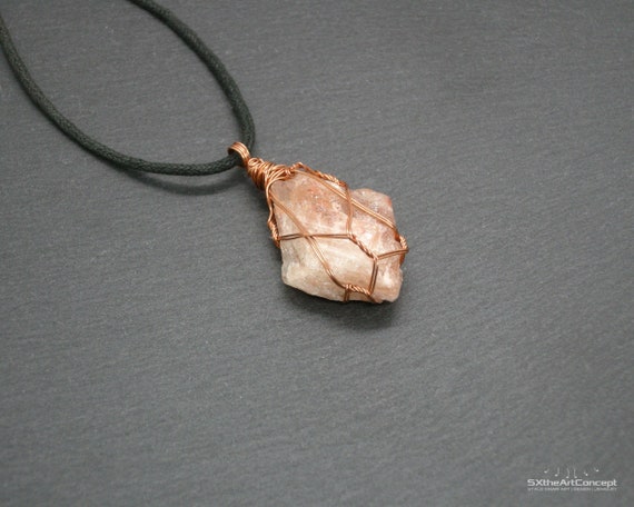 Raw Sunstone Copper Pendant: Wire Wrapped Heliolite Necklace, Crystal Amulet, Boho Jewelry Raw Sunstone Copper Pendant: Wire Wrapped Heliolite Necklace, Crystal Amulet, Boho Jewelry