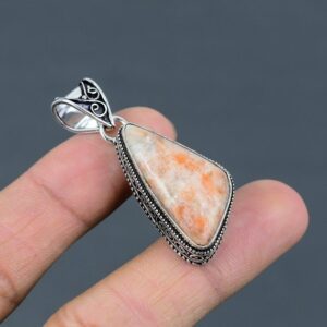 Vintage Sunstone Pendant: Trillion Gemstone, 925 Sterling Silver Vintage Sunstone Pendant: Trillion Gemstone, 925 Sterling Silver