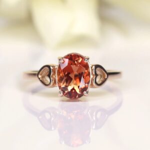 14K Rose Gold Oval Sunstone Ring: Simple Bridal Promise Ring