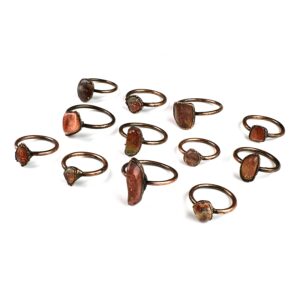 Wholesale Sunstone Rings Lot, Raw Copper Gemstone Jewelry, Vintage Style Women's Rings